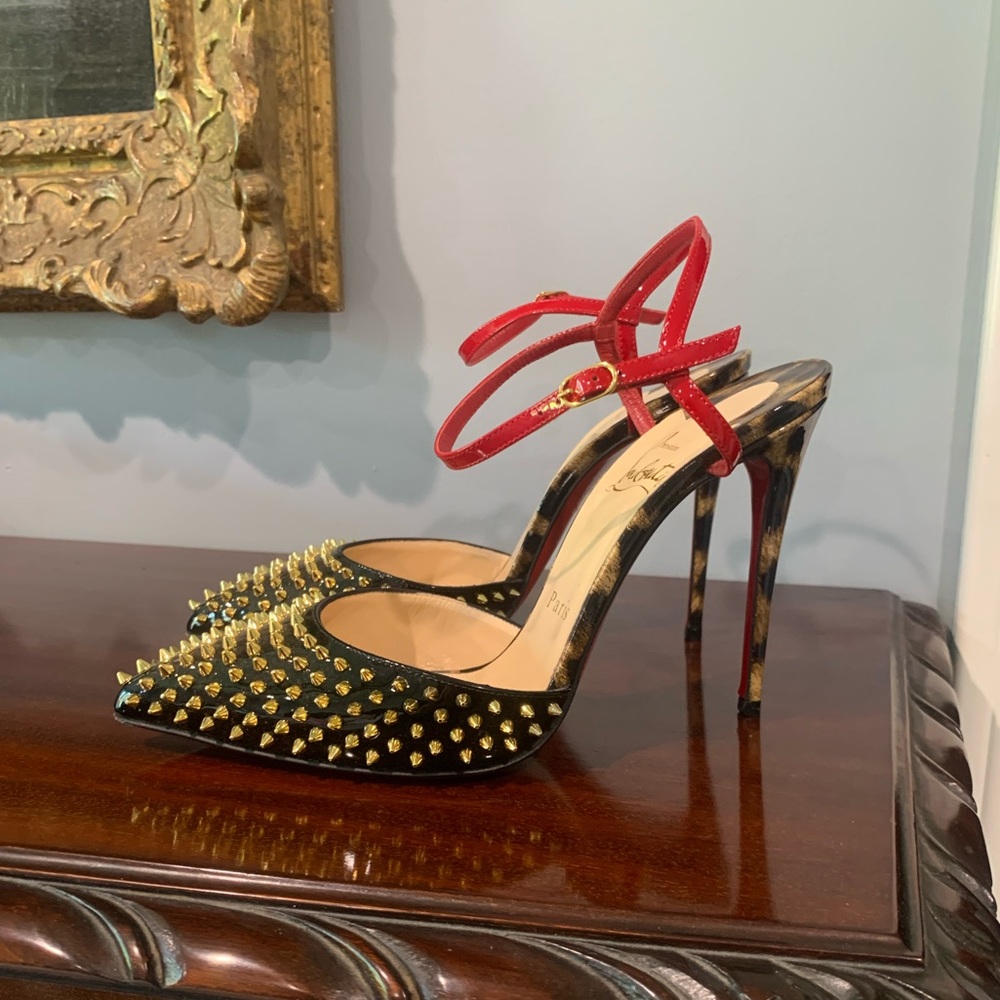 Louboutin Baila Spike 100 Red/Black/Leopard size 36.5